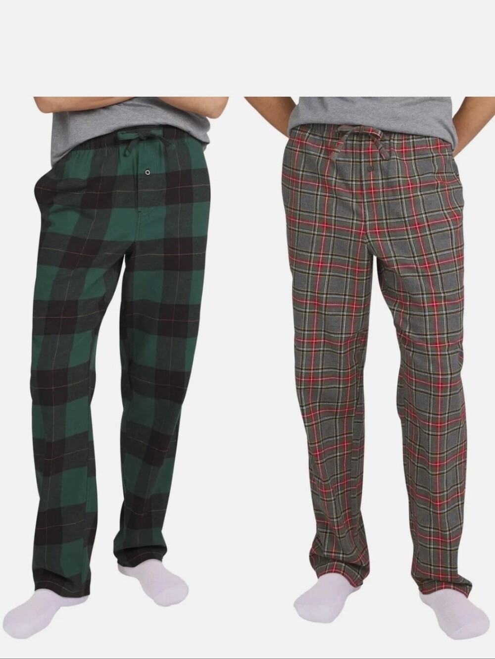 Eddie Bauer Men’s Plaid Lounge Pants — Green & Gray Plaid